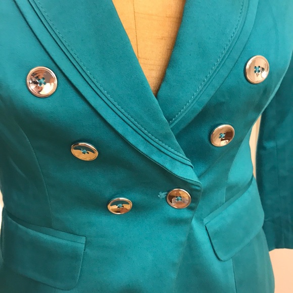 WHBM Teal 3/4 Sleeve Classic Lined Blazer Size 00 - Picture 4 of 12